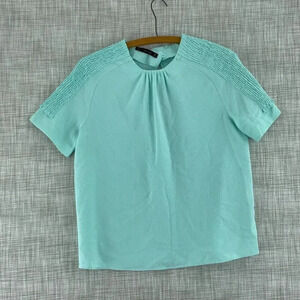 Zara keyhole back Top Womens L blue 0484